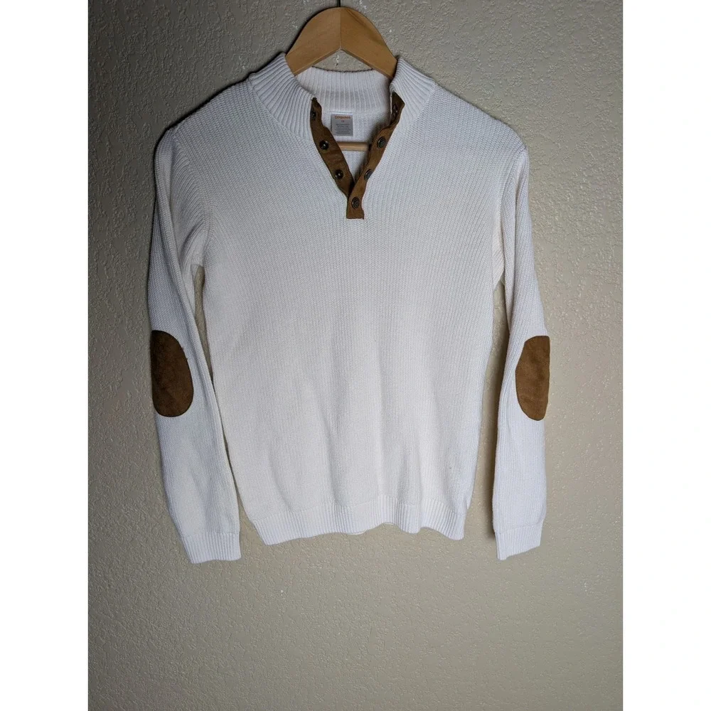 Gymboree Boys Size 12 Ivory Cotton Sweater Suede Elbow Patches Preppy